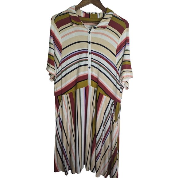Torrid Collared Skater Dress Shirt Dress Soft Stretch Multi Stripe Pockets sz3XL - Picture 6 of 10